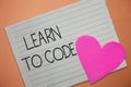 Word writing text Learn To Code. Business concept for Learn to write Software Be a Computer Programmer Coder Royalty Free Stock Photo