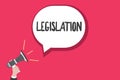 Word writing text Legislation. Business concept for Law or set of laws suggested by a government Parliament