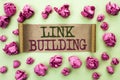 Word writing text Link Building. Business concept for Process of Royalty Free Stock Photo