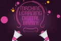 Word writing text Machine Learning Digital Brain. Business concept for Artificial Intelligence Digital education Two Royalty Free Stock Photo