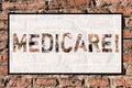 Word writing text Medicare. Business concept for Federal health insurance for showing above 65 or with disabilities