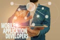 Word writing text Mobile Application Developers. Business concept for create software for devices like app store Male Royalty Free Stock Photo