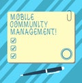 Word writing text Mobile Community Management. Business concept for building relationships with online community Blank Square