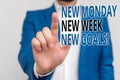 Word writing text New Monday New Week New Goals. Business concept for goodbye weekend starting fresh goals targets Royalty Free Stock Photo