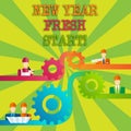 Word writing text New Year Fresh Start. Business concept for Time to follow resolutions reach out dream job Cog Gear