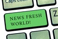 Word writing text News Fresh World. Business concept for newly received information especially about recent events