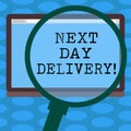 Word writing text Next Day Delivery. Business concept for service allows you have goods delivered day after order