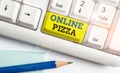 Word writing text Online Pizza. Business concept for fast delivery of pizza at your doorstep Ordering food online White