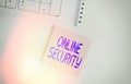 Word writing text Online Security. Business concept for rules to protect against attacks over the Internet Empty note paper on the Royalty Free Stock Photo