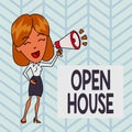 Word writing text Open House. Business concept for you can come whatever whenever want Make yourself at home Young Woman