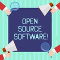 Word writing text Open Source Software. Business concept for software with source code that anyone can modify Hu analysis Hands Royalty Free Stock Photo