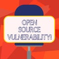 Word writing text Open Source Vulnerability. Business concept for Publicized Exploits are open to malicious users Blank Royalty Free Stock Photo