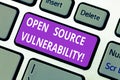 Word writing text Open Source Vulnerability. Business concept for Publicized Exploits are open to malicious users