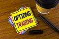 Word writing text Options Trading. Business concept for Options trading investment commodities stock market analysis written on St Royalty Free Stock Photo