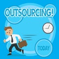 Word writing text Outsourcing. Business concept for Obtain goods or service by contract from an outside supplier Man in
