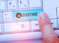 Word writing text Overtime. Business concept for Time or hours worked in addition to regular working hours Royalty Free Stock Photo