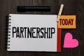 Word writing text Partnership. Business concept for Association of two or more people as partners Cooperation Unity Work register Royalty Free Stock Photo