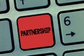 Word writing text Partnership. Business concept for Association of two or more showing as partners Cooperation Unity Royalty Free Stock Photo