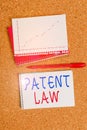 Word writing text Patent Law. Business concept for deals with an inventor s is exclusive right to use own invention Desk