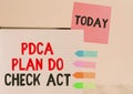 Word writing text Pdca Plan Do Check Act. Business concept for Deming Wheel improved Process in Resolving Problems Hard