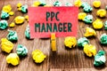 Word writing text Ppc Manager. Business concept for which advertisers pay fee each time one of their ads is clicked Clothespin hol