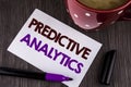 Word writing text Predictive Analytics. Business concept for Method to forecast Performance Statistical Analysis written on White Royalty Free Stock Photo