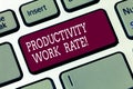 Word writing text Productivity Work Rate. Business concept for assessment of the efficiency of a group or workers