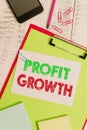 Word writing text Profit Growth. Business concept for Objectives Interrelation of Overall Sales Market Shares Clipboard