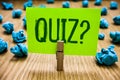 Word writing text Quiz Question. Business concept for Short Tests Evaluation Examination to quantify your knowledge Paper cyan obj Royalty Free Stock Photo