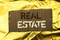 Word writing text Real Estate. Business concept for Residential Property Building Covered Land Chattels Real written on tear Cardb Royalty Free Stock Photo