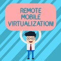 Word writing text Remote Mobile Virtualization. Business concept for can remotely control an Android virtual machine Man Royalty Free Stock Photo