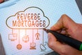 Word writing text Reverse Mortgages. Business concept for borrower to access the unencumbered value of the property