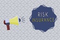 Word writing text Risk Insurance. Business concept for The possibility of Loss Damage against the liability coverage