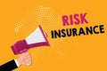 Word writing text Risk Insurance. Business concept for The possibility of Loss Damage against the liability coverage