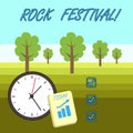 Word writing text Rock Festival. Business concept for Largescale rock music concert featuring heavy metals genre Layout
