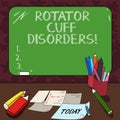 Word writing text Rotator Cuff Disorders. Business concept for tissues in the shoulder get irritated or damaged Mounted