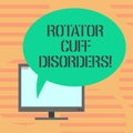 Word writing text Rotator Cuff Disorders. Business concept for tissues in the shoulder get irritated or damaged Mounted