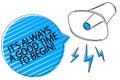 Word writing text It s is Always A Good Time To Begin. Business concept for Start again right now Positive attitude Megaphone loud