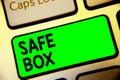 Word writing text Safe Box. Business concept for A small structure where you can keep important or valuable things Keyboard green