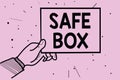 Word writing text Safe Box. Business concept for A small structure where you can keep important or valuable things Man hand holdin