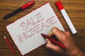 Word writing text Sale Increase. Business concept for Average Sales Volume has Grown Boost Income from Leads Man hand holding mark