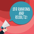 Word writing text Seo Ranking And Results. Business concept for Search Engine Optimization statistics analytics Hu