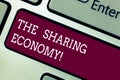 Word writing text The Sharing Economy. Business concept for systems assets or services shared between individuals Royalty Free Stock Photo