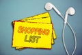 Word writing text Shopping List. Business concept for Discipline approach to shopping Basic Items to Buy