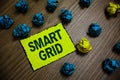 Word writing text Smart Grid. Business concept for includes of operational and energy measures including meters Yellow piece paper Royalty Free Stock Photo