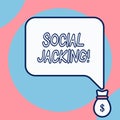 Word writing text Social Jacking. Business concept for Spiteful method tricking the user to click vulnerable buttons.
