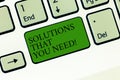 Word writing text Solutions That You Need. Business concept for Advices help support assistance coaching needed Keyboard