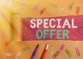 Word writing text Special Offer. Business concept for Discounted price Markdown Promotional Items Crazy Sale