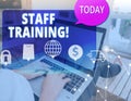 Word writing text Staff Training. Business concept for learn specific knowledge improve perforanalysisce in current Royalty Free Stock Photo