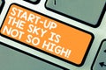 Word writing text Start Up The Sky Is Not So High. Business concept for Motivation to grow as much as you want Keyboard